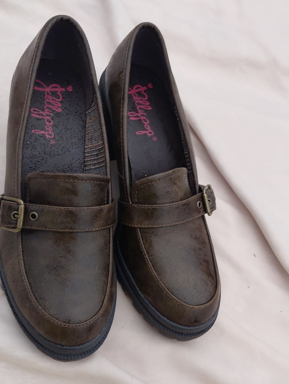 Jellypop Olive Brown Buckle Penny Loafers